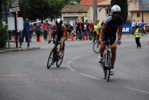 Cedric Lassonde and Andrej Vistica on bike @ Ironman Nice